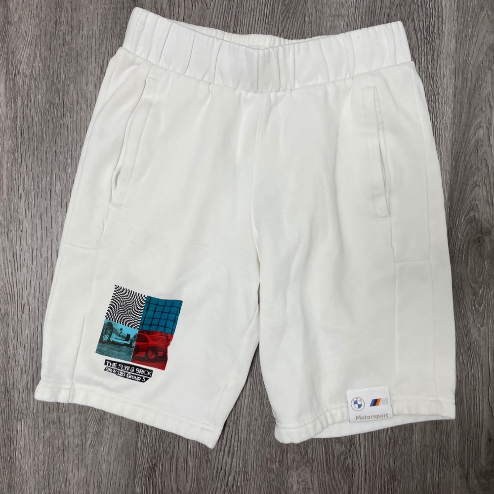 Puma Shorts Mens Small White BMW Motorsports Sweat Shorts French Terry